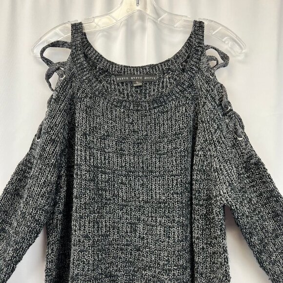 HYFVE Womens Black White Knitted Cold Shoulder Pullover Sweater Size Large - Picture 2 of 9